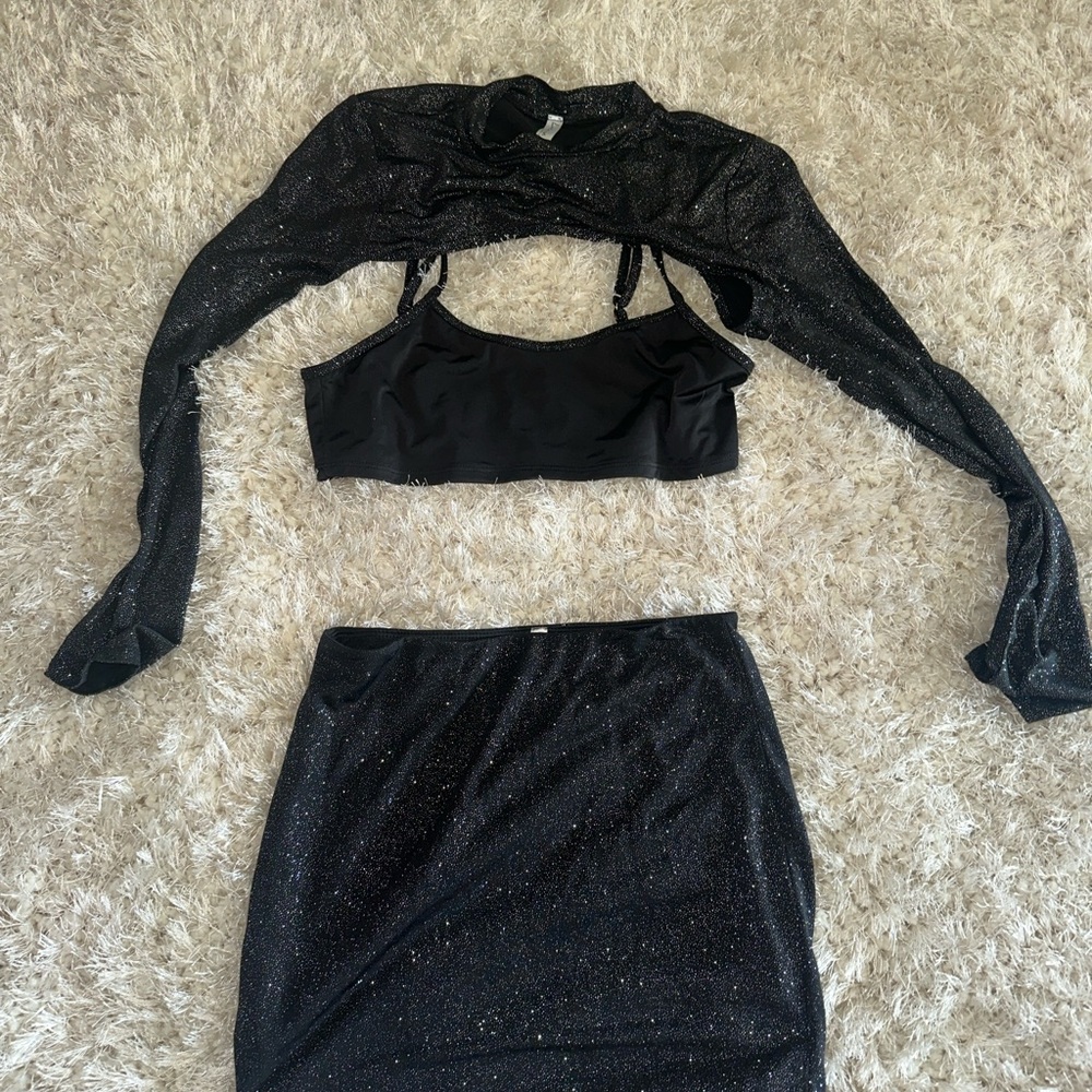 Lucy in the Sky Black Glitter Skirt Set